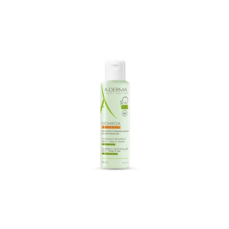 A-DERMA EXOMEGA GEL LIMPIADOR EMOLIENTE 2 EN 1CUERPO Y CABELLO, 500 ML